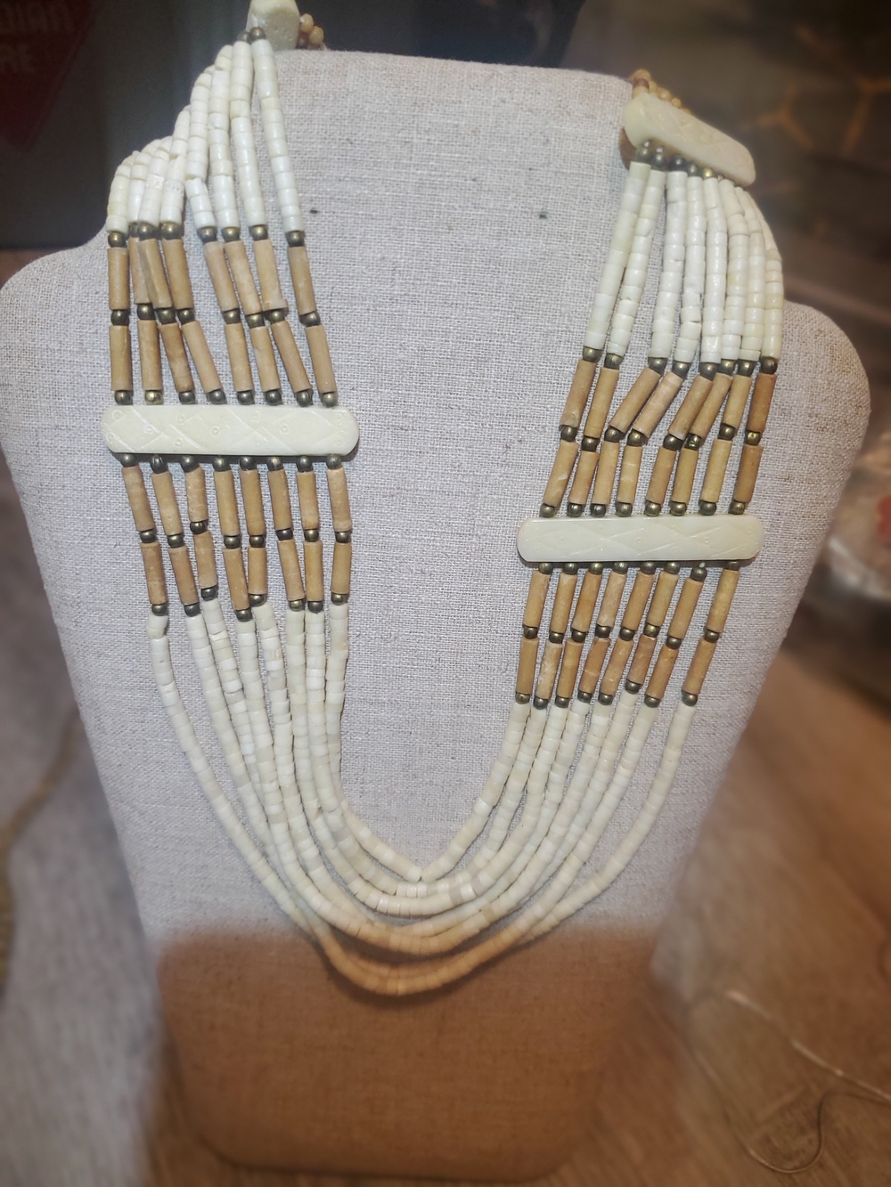 Handcrafted Multi-Strand Bead And Bone Necklace